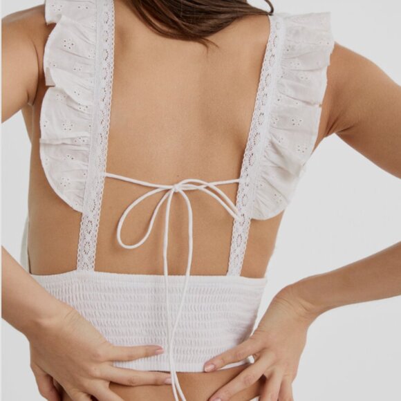 Stradivarius Black Eyelet Ruffle Crop Top (Size S) New Without Tags 🖤 - Picture 6 of 12